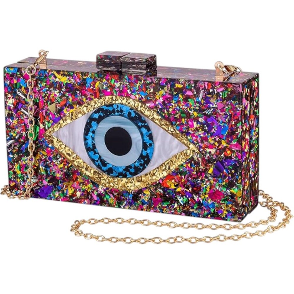NEW Evil Eye Clutch Bag Acrylic Crossbody Purse - Colorful Glitter Evening bag